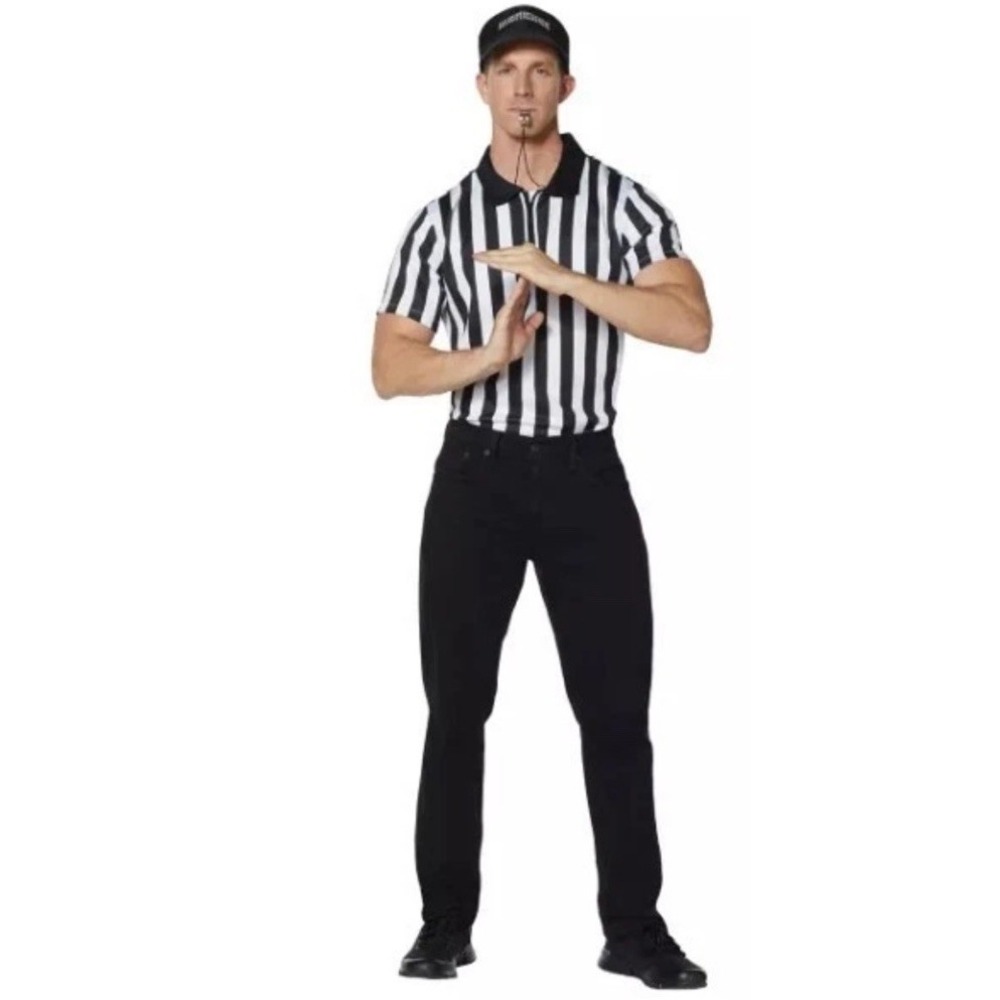 Spirit Halloween Referee Costume EUC Adult XL Includes: Hat, Shirt, & Whistle